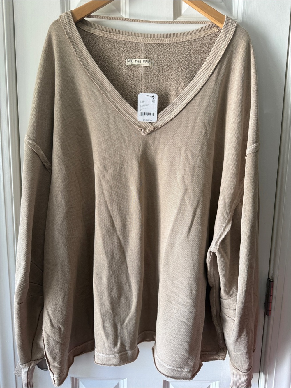 We The Free Venice V-Neck Relaxed Stone LARGE NWT Sweatshirt